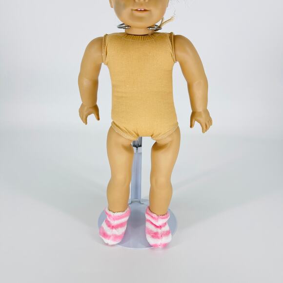 White And Pink Stripe Ankle Height Fluffy Socks for 18 Inch Dolls - GUC - Picture 1 of 12